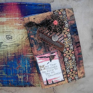 Spooky Fabric Covered Junk Journal & Fabric Book Sleeve Set: May the Witches Be Kind To You On Halloween