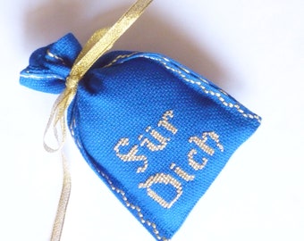 Lavender bag For you embroidered in blue/gold