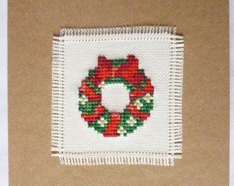 Christmas card greeting card wreath with bow square, including envelope