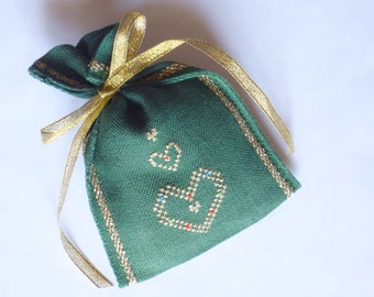 Lavender Bag Three Hearts Hand Embroidered Exclusive!