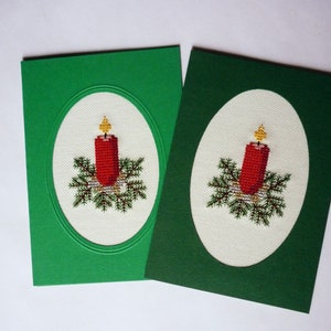 Biglietto di auguri di Natale con candela per l'Avvento, biglietto pieghevole con busta, ricamato a mano
