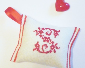 Pincushion with initial, individually hand embroidered