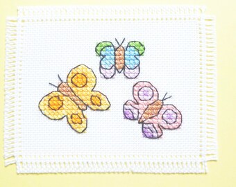 Butterflies embroidered Flower Power, folding card m. Yellow