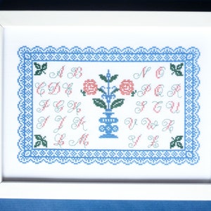 Embroidery picture Country house alphabet embroidered and framed
