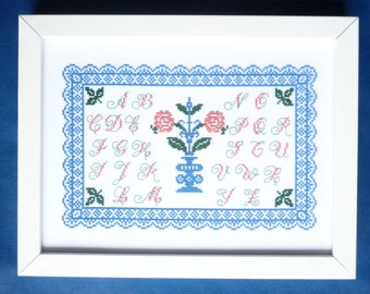 Embroidery picture Country house alphabet embroidered and framed