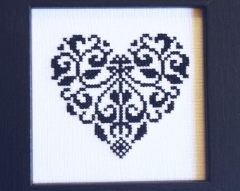 Heart black and white embroidery unique!