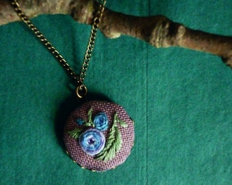 Pendant with chain hand embroidered Blue Dream ready for shipping