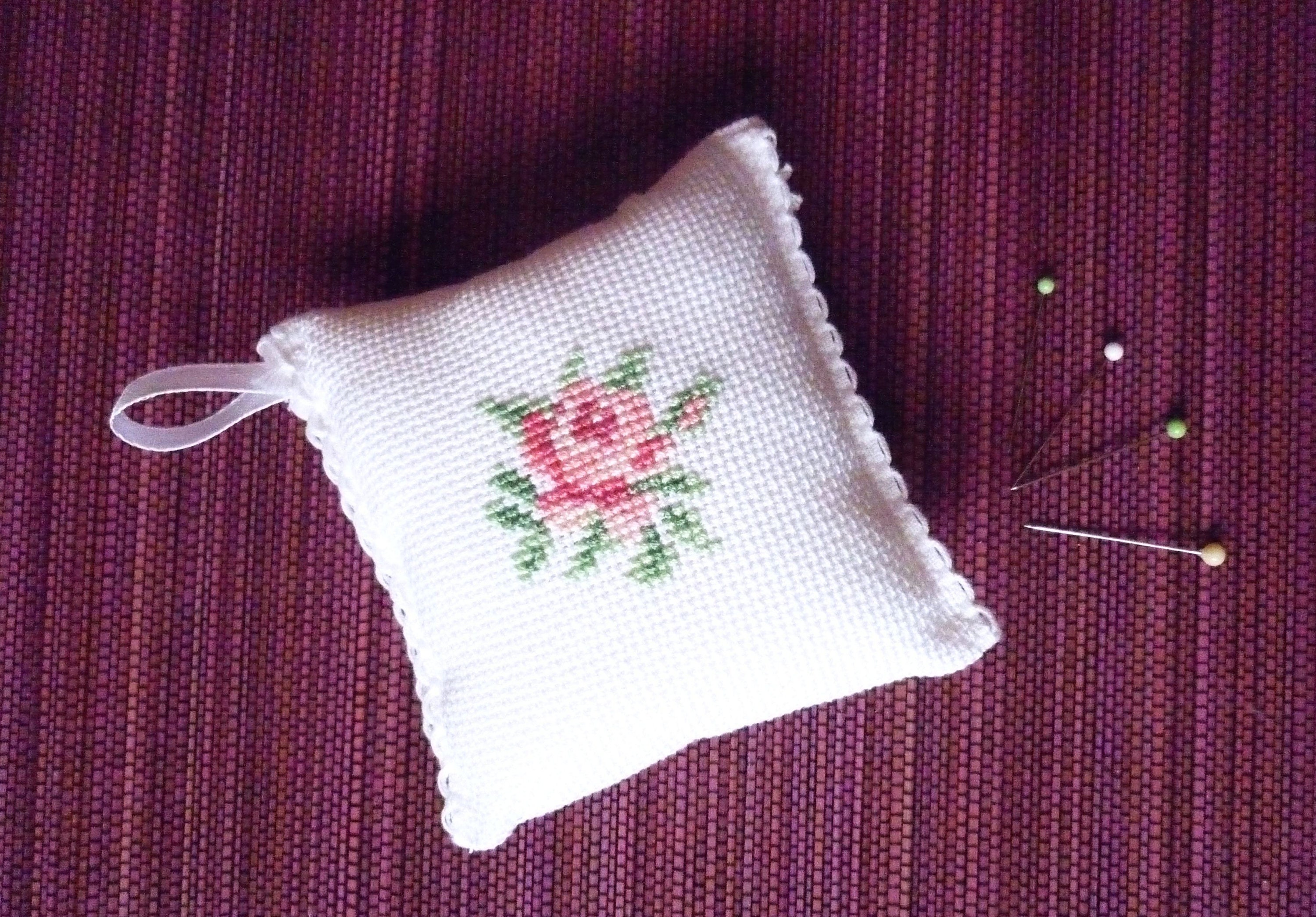 Pincushion Rose hand-embroidered