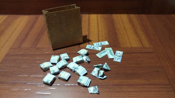 1//12 scale Bag-o-Money miniature toy money $100 bills GI Joe Dollhouse miniature