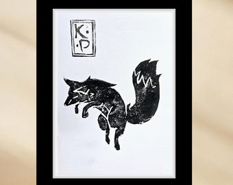 Linocut Fox/ Original Art Print/ Limited Edition/ Zoological Illustration/ Minimalist Nature/ Hand Carved/ Hand Printed/ Signed & Numbered