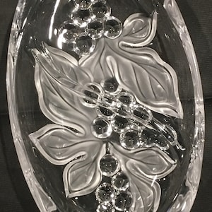 Vintage Crystal divided Grape leaf serving dish