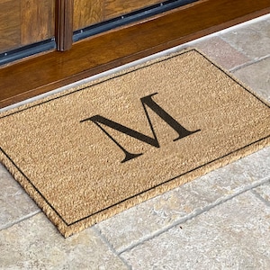 Single Initial Monogram Doormat, Classic Serif style letters 30x18, Personalized wedding housewarming gift, classy monogram Coir