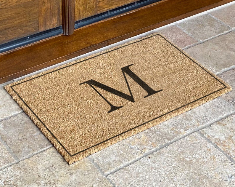 Single Initial Monogram Doormat, Classic Serif style letters 30x18, Personalized wedding housewarming gift, classy monogram Coir