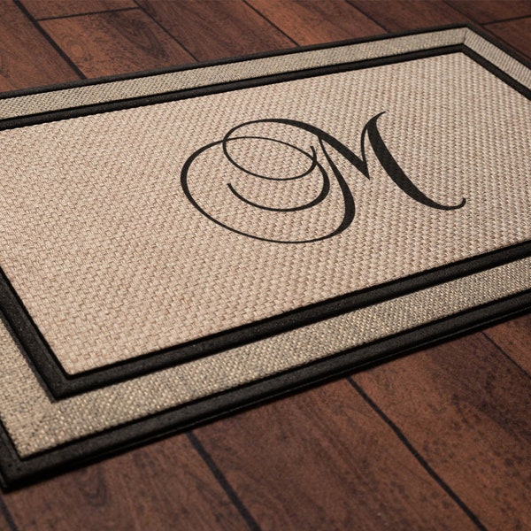 Single Initial Monogram Doormat, Fancy style letters - 30"x18", Personalized wedding housewarming gift, cursive monogram