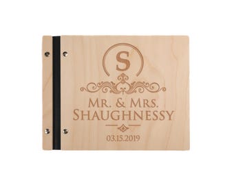 Wood Guest Book, Engraved Last Name - memory book, scrap book, wedding, anniversary, birthday, retirement, graduation, custom art