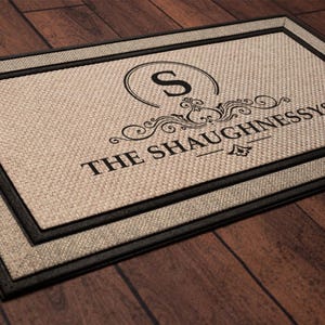 Monogram custom family last name doormat welcome mat - Personalized wedding housewarming gift