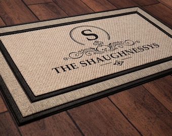 Monogram custom family last name doormat welcome mat - Personalized wedding housewarming gift