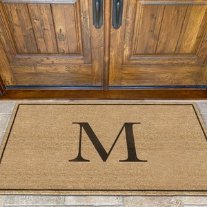 Single Initial Monogram Doormat, Classic Serif style letters 30x18, Personalized wedding housewarming gift, classy monogram image 4