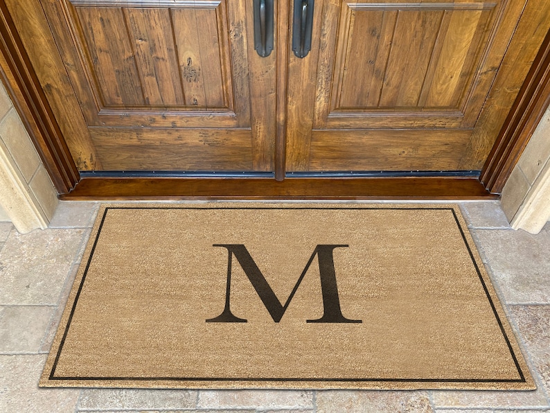 Single Initial Monogram Doormat, Classic Serif style letters 30x18, Personalized wedding housewarming gift, classy monogram image 4