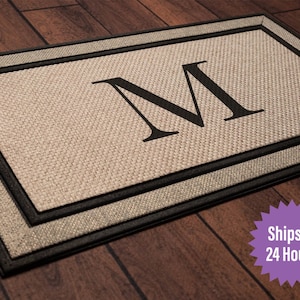 Single Initial Monogram Doormat, Classic Serif style letters 30x18, Personalized wedding housewarming gift, classy monogram image 1