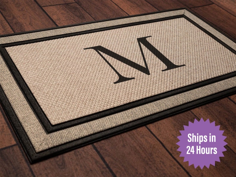 Single Initial Monogram Doormat, Classic Serif style letters 30x18, Personalized wedding housewarming gift, classy monogram image 1