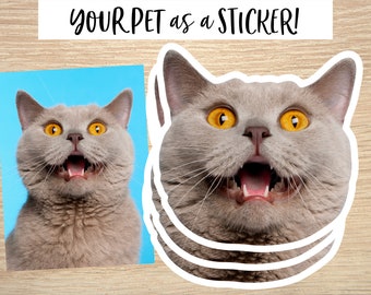Custom Cat Sticker, Custom Dog Sticker, Pet pictures - Removable Vinyl, Pet Photo print, Dog Cat Mom Dad Gifts