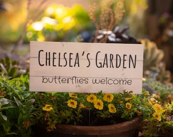 Custom Garden Sign, Printed Acrylic, Faux Wood Finish - Planter Box Sign, Garden Marker, Garden Stake, Garden Stake, weather resistant