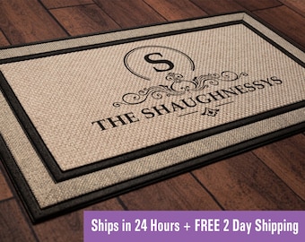 Monogram custom family last name doormat welcome mat - Personalized wedding housewarming gift - Ships next day + 2 day shipping