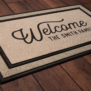 Welcome Family Name Door Mat, Housewarming Gift, Wedding Gift Ideas, Personalized Doormat, Last Name Doormat, Closing Gift, Farmhouse Decor