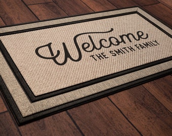 Welcome Family Name Door Mat, Housewarming Gift, Wedding Gift Ideas, Personalized Doormat, Last Name Doormat, Closing Gift, Farmhouse Decor
