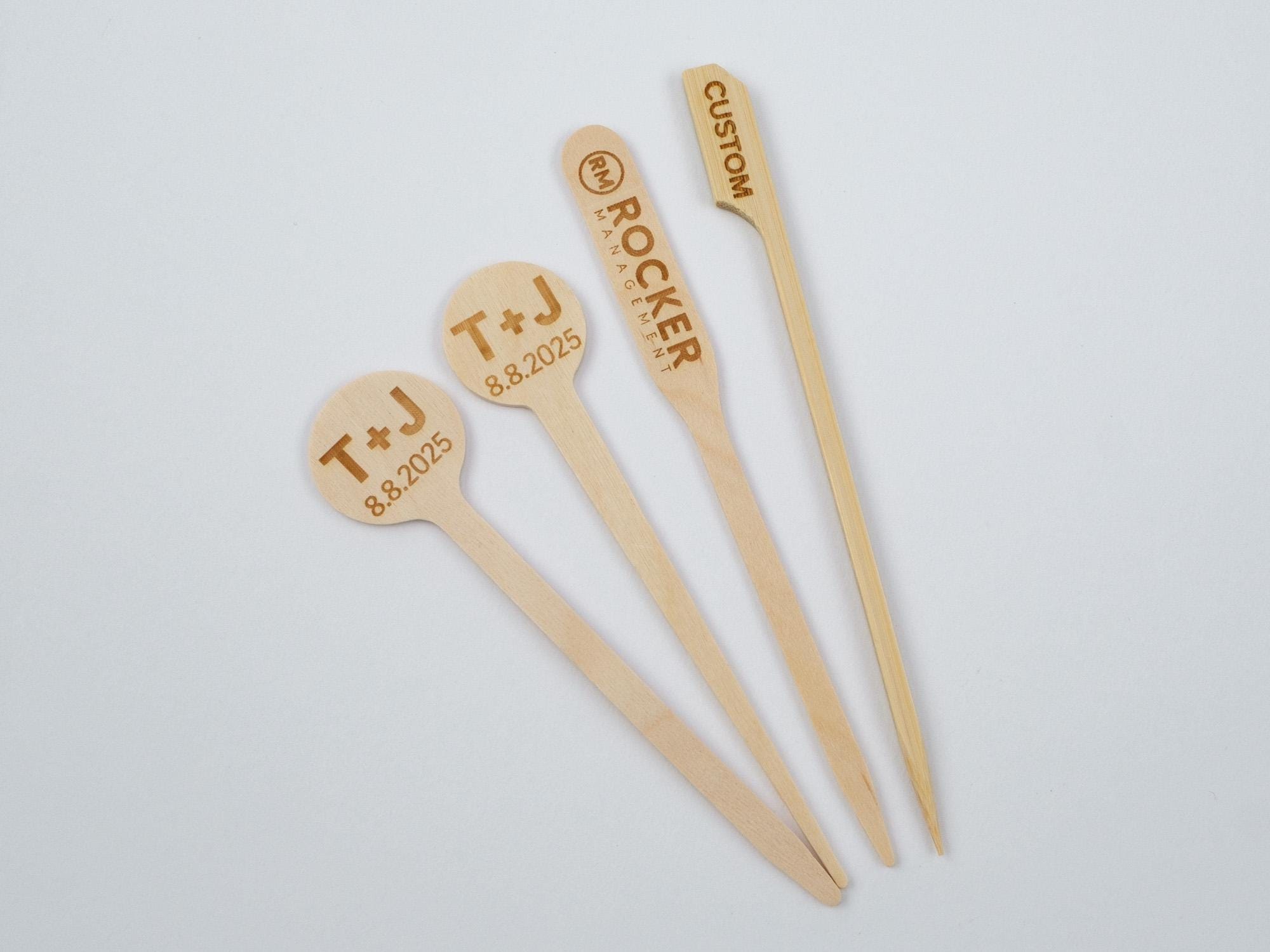 Custom Engraved Food Skewers - Boat Oar, Paddle, or Round - Personalized with your logo, custom message, burgers, appetizers, desserts