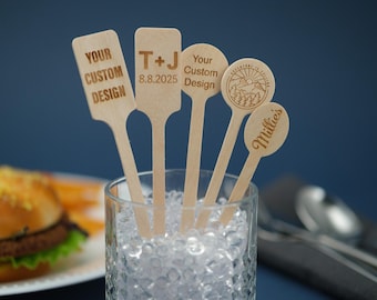 Custom Engraved Drink Stirrers - Rectangle, Round, or Oval - Personalized with your logo, custom message, cocktail, coffee stirrer