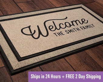 Welcome Family Name Door Mat, Housewarming Gift, Christmas Gift - Ships in 24 hrs + 2 day shipping