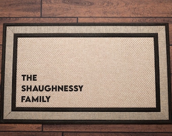 Corner Last Name Personalized Doormat - Personalized wedding housewarming closing gift, Simple, Modern, Trendy