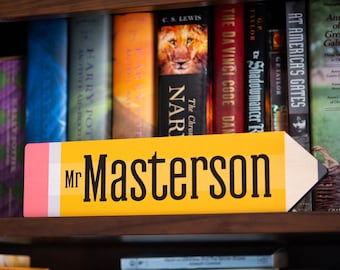 Teacher Pencil Name Sign, Personalized - Wood Desk Sign, name plaque plate