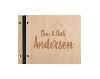 Wood Guest Book, Engraved Cursive Full Name - memory book, scrap book, wedding, anniversary, birthday, retirement, graduation, custom art