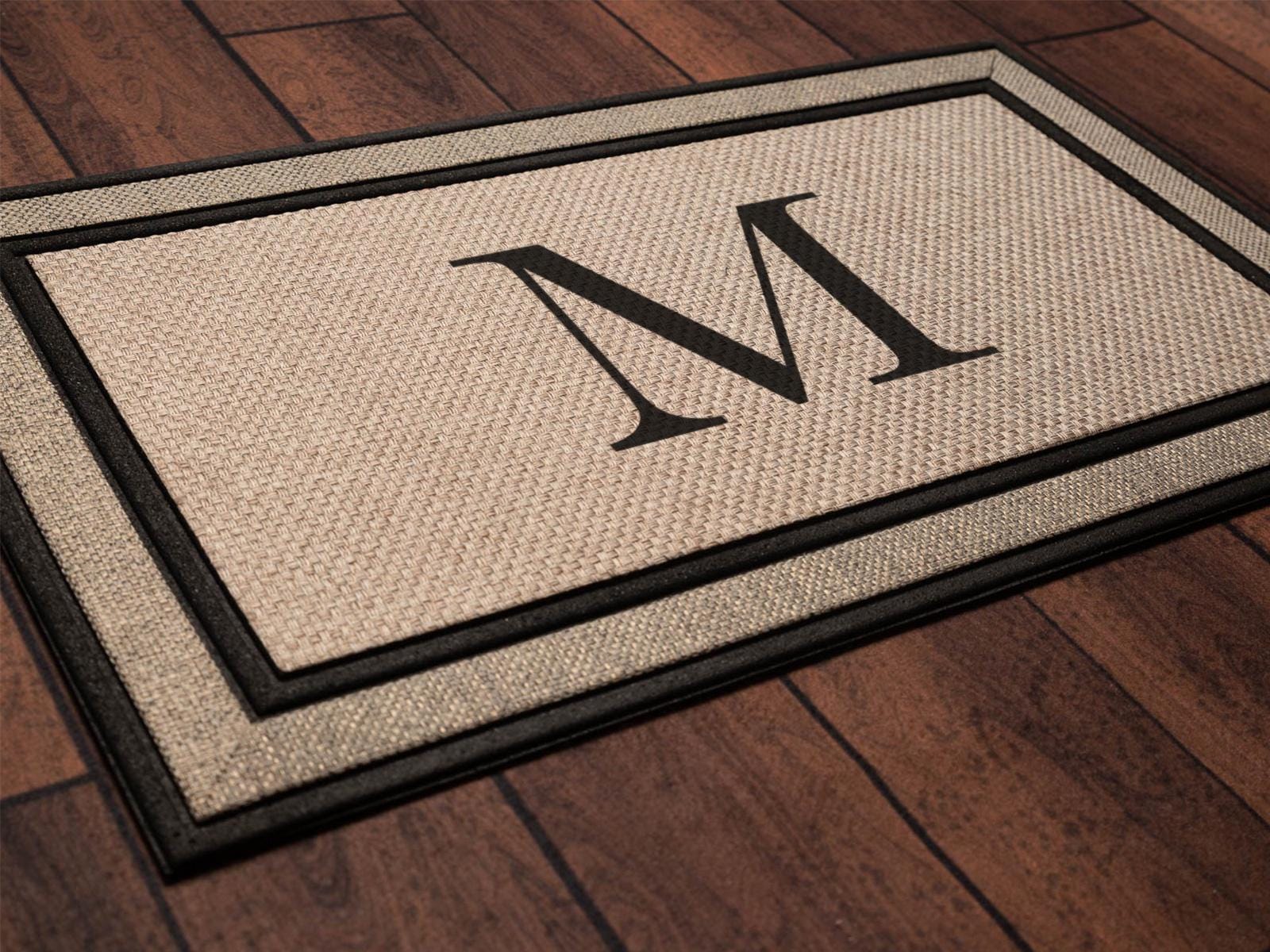 Single Initial Monogram Doormat, Classic Serif style letters - Personalized wedding housewarming gift, classy monogram