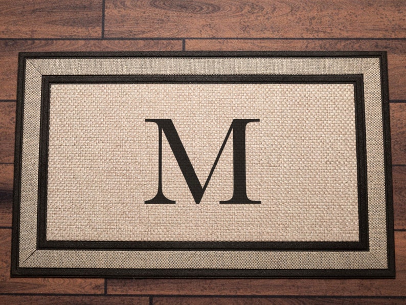 Single Initial Monogram Doormat, Classic Serif style letters 30x18, Personalized wedding housewarming gift, classy monogram image 3