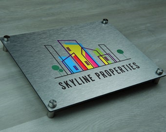 Custom Aluminum Logo with Standoffs, Any Color - Floating office commercial business salon spa sign brushed metal