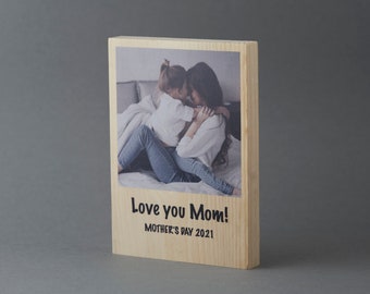 Wood Photo Block with Message, 5"x7" Freestanding - Personalized Custom Wood Photo Print on Pine