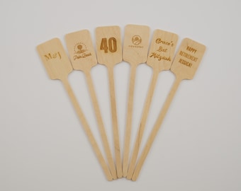 Custom Engraved Drink Stirrer Food Picks - Personalized with your logo, custom message, cocktail, coffee stirrer, cocktail