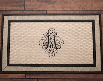 Single Initial Monogram Doormat, Decorative letters - Personalized wedding housewarming gift, boho monogram