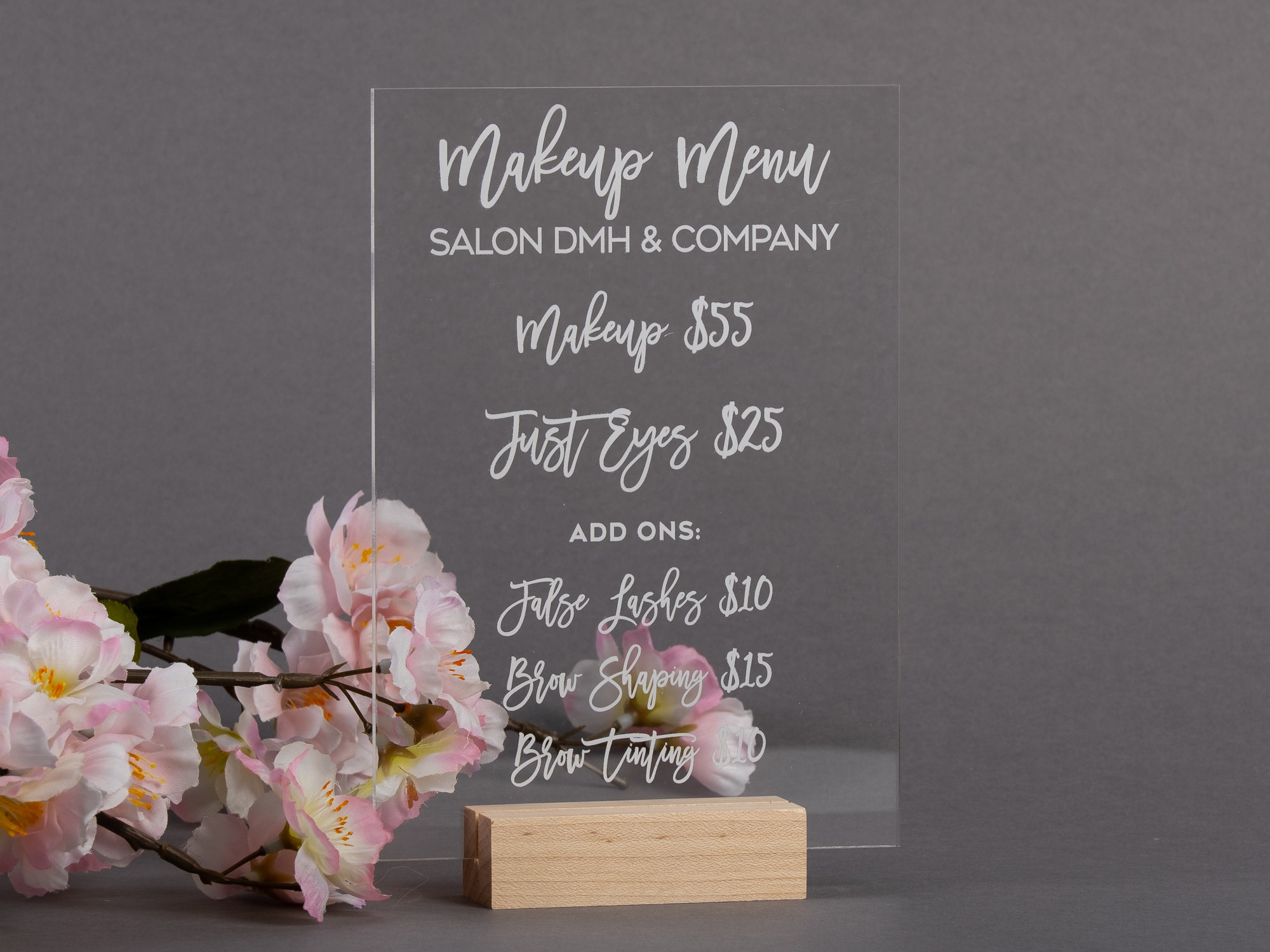 Acrylic Services Menu for Salon, Spa, Boutique - price list, beauty menu, business acrylic sign, lash decor