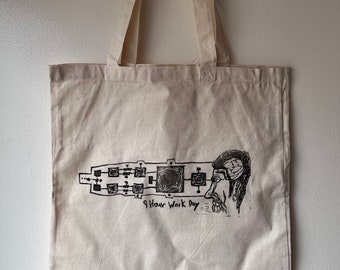 Nine Hour Work Day Tote - Punk Diy Indie Alternative Block Print Capitalism communism