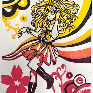 Frutiger Metro Girl Reductive Print - Music 2000s y2k Frutiger Aero Internet Aesthetic Anime Girl Art