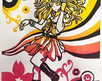 Frutiger Metro Girl Reductive Print - Music 2000s y2k Frutiger Aero Internet Aesthetic Anime Girl Art