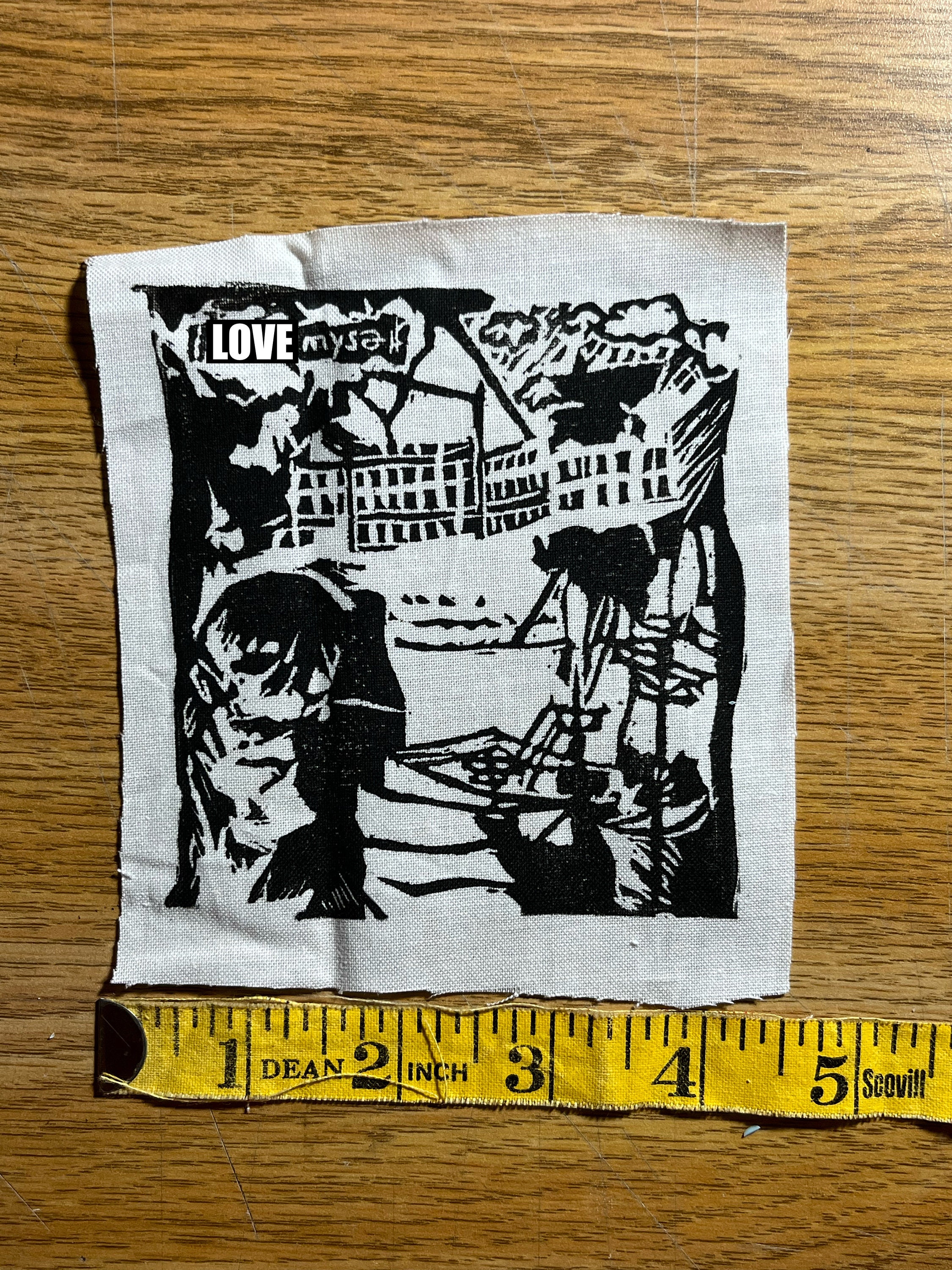 I H8 Myself 10 songs patch - emo screamo skramz crust punk slowcore indie alternative DIY upcycled block print I H8 Myself 10 songs patch - emo screamo skramz crust punk slowcore indie alternative DIY upcycled block print