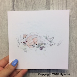 Beautifully illustrated birthday nature card featuring woodland animals .
