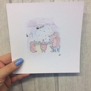 5 carte de vœux saisonnière illustrée à la main « animal des bois ». Blanc à l’intérieur