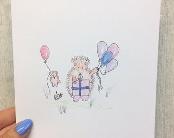 Sweet hand drawn hedgehog nature birthday/celebration card
